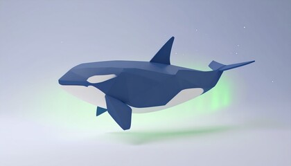 Obraz premium Killer whale, 3D geometric illustration of a blue whale with a minimalistic design and soft colors.