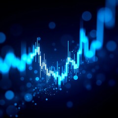 Abstract digital stock market chart with glowing blue lines and bokeh effects representing financial growth and analysis.