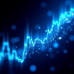 Abstract digital stock market chart with glowing blue lines and bokeh effects representing financial growth and analysis.