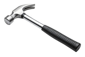 Steel claw hammer with black rubber grip on PNG background studio shot