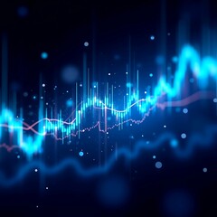 Abstract digital stock market chart with glowing blue lines and bokeh effects representing financial growth and analysis.
