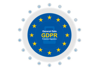General Data Protection Regulation and circular blue grey background. GDPR abstract tech vector design