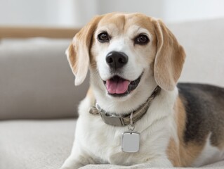 Pet ID Tag Mockup on a Cheerful Dog for Modern Brands