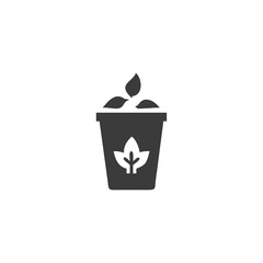 Composting Compost Bin Icon with Leaf and Arrows Vector Silhouette Flat Icon Design