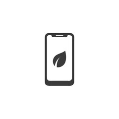 Eco App Smartphone Icon with a Leaf on Screen Vector Silhouette Flat Icon Design