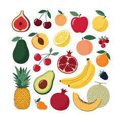 Hand Drawn Colorful Fruits and Berries – Fun Doodle Style Tropical Fruit Vector Set