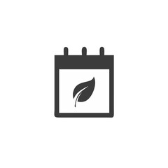 Eco Event Calendar Icon with a Leaf Badge Vector Silhouette Flat Icon Design