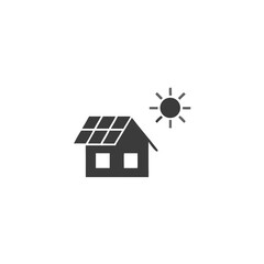 Solar Powered Home House with Sun and Solar Panel Icon Vector Silhouette Flat Icon Design