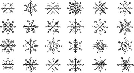 set of snowflake thin line icons