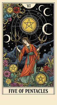 Five of Pentacles Tarot Card Art
