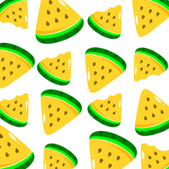 Yellow watermelon seamless pattern. Cute fruit cartoon. Can be used for wallpaper, paper wrapping, and fashion fabric