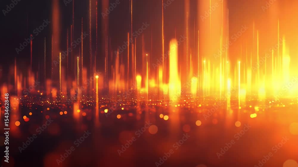 Poster warm light beams illuminate a glowing field with bokeh in foreground and background