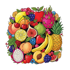 Hand Drawn Colorful Fruits and Berries – Fun Doodle Style Tropical Fruit Vector Set