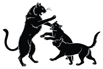Majestic Black Cats Silhouette Engaging in Playful Combat A Dynamic Graphic Design Element Ideal for Pet Lovers and Graphic Artists
