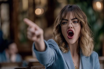 Angry Woman Pointing and Shouting
