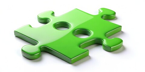 A vibrant green puzzle piece, glossy and smooth, represents connection and solution