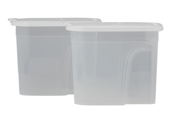 Square clear plastic box with opaque white lid cut out isolated transparent background