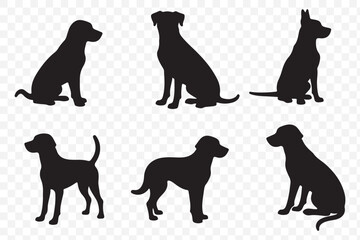 vector, isolated black silhouette of a dog, collection on Transparent Background. EPS 10.