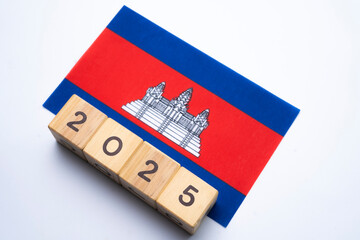 2025, Cambodia, Cambodia flag with date block, Concept, Important events for Cambodia in the new...