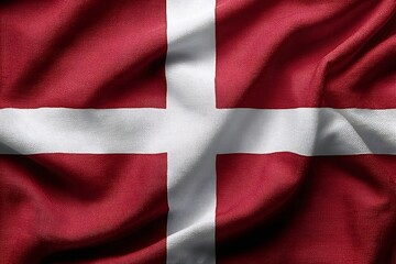 Fototapeta premium Realistic 3d render of the danish flag, or dannebrog, gently waving in the wind, showcasing a white scandinavian cross on a red background, symbolizing national identity
