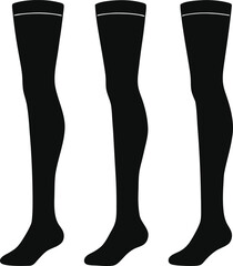 Technical Drawing of Three Black Opaque Thigh High Socks Fashion Design