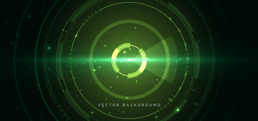 Futuristic technology hi tech green element on dark green background.