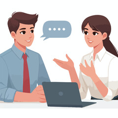 vector image of two people talking on a white background
