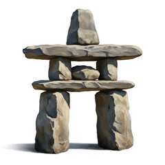 Painted Indigenous Inuksuk Structure, Detailed Artistic Representation