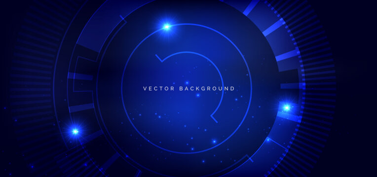 Circle hi tech neon blue light ray on dark blue background. Futuristics technology concept.
