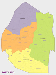 Map of Swaziland Showing Administrative Regions