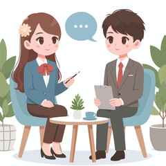 vector image of two people talking on a white background