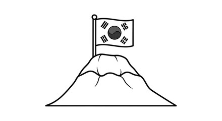 South korea flag on mountain peak illustration korean national symbol taegeukgi drawing design on transparent background