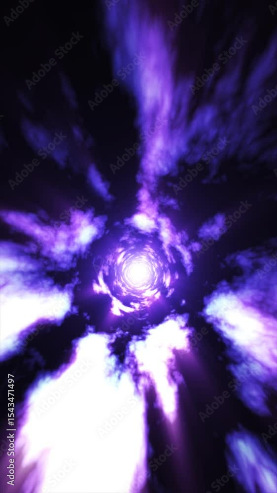 Poster experience the mesmerizing swirl of a purple vortex, surrounded by dynamic clouds and luminous effec