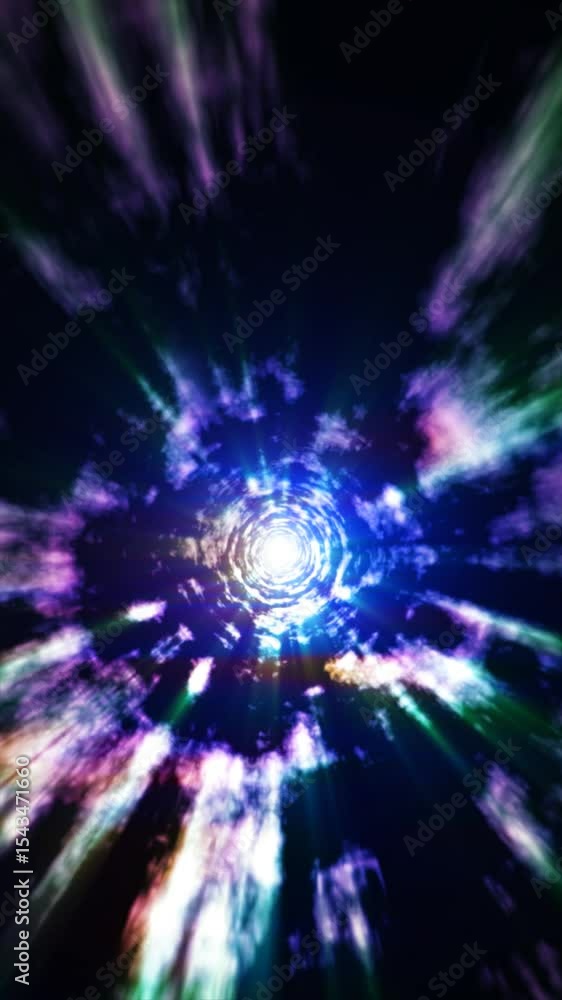Poster a dynamic display of swirling colors and bright light draws attention towards the center, creating a