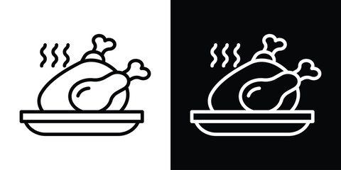 Baked turkey icon filled flat sign concept for web design.