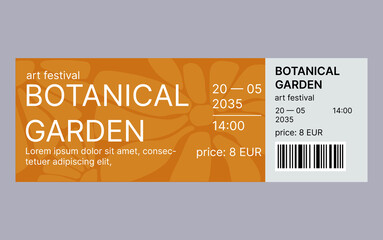 Fototapeta premium Modern ticket template design. Ticket for art festival, exhibition, concert. Design with abstract flower background. Soft pastel colors.