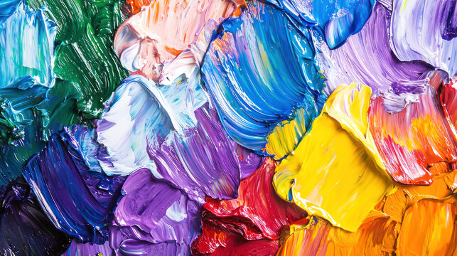A colorful abstract painting with a palette of vibrant colors and a textured surface.