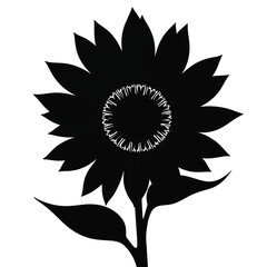 Fototapeta premium Black Silhouette Sunflower Vector with Large Petals and Central Disc in Summer Floral Style on White Background Full HD