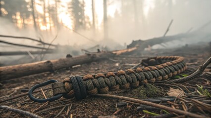 Natural Outdoor Setting with Paracord Survival Gear and Mist