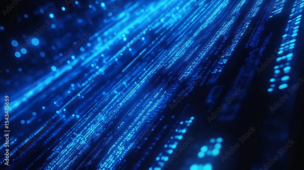 Poster Blue digital binary data on computer screen background