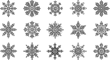 set of snowflake thin line icons