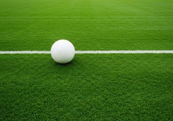 White ball on a green field, near a white line