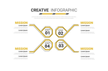 Infographics template with 4 labels, can be used for workflow layout, diagram, business step options, banner, and web design.
