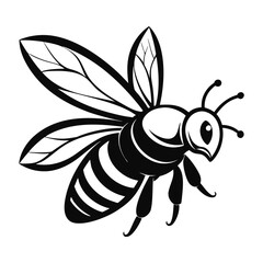 Black and White Stylized Bee Illustration Honeycomb Wings Insect Graphic Design Element