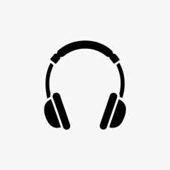 Black Headphone Icon Isolated on White Background &ndash; Minimalist Audio Symbol for Music, Sound, Podcast, and Listening Concept
