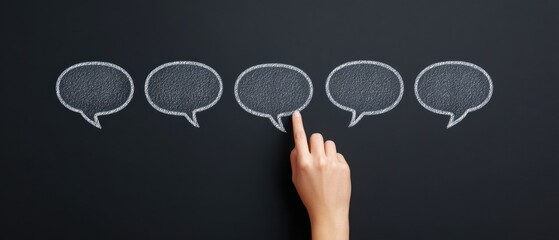 Hand Selecting Chalk Speech Bubbles on Dark Blackboard