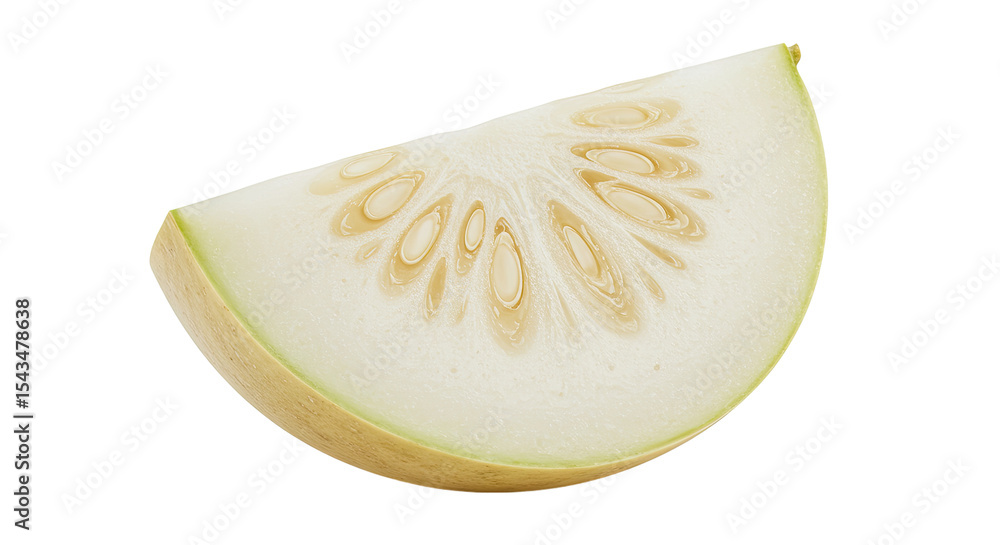 Poster a single slice of fresh honeydew melon isolated on a solid black background