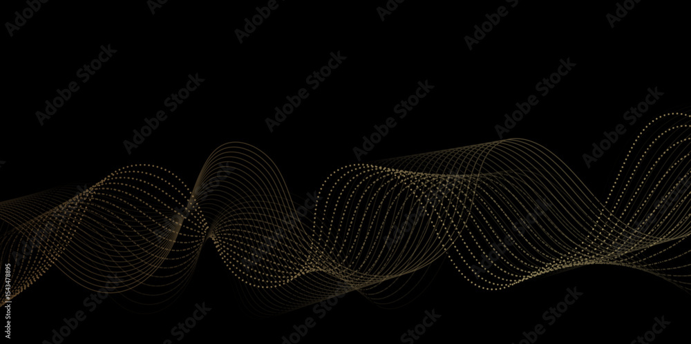 Poster abstract black background with golden line. modern template abstract design flowing particles digita