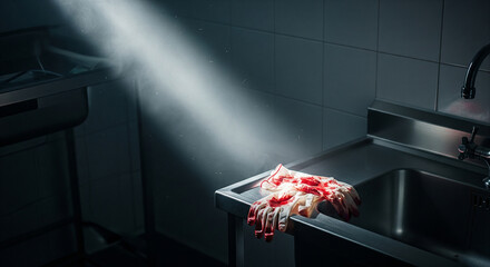 Bloodstained Medical Gloves in Sink