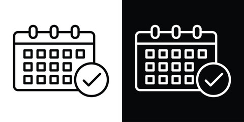 Calendar check icon filled flat sign concept for web design.